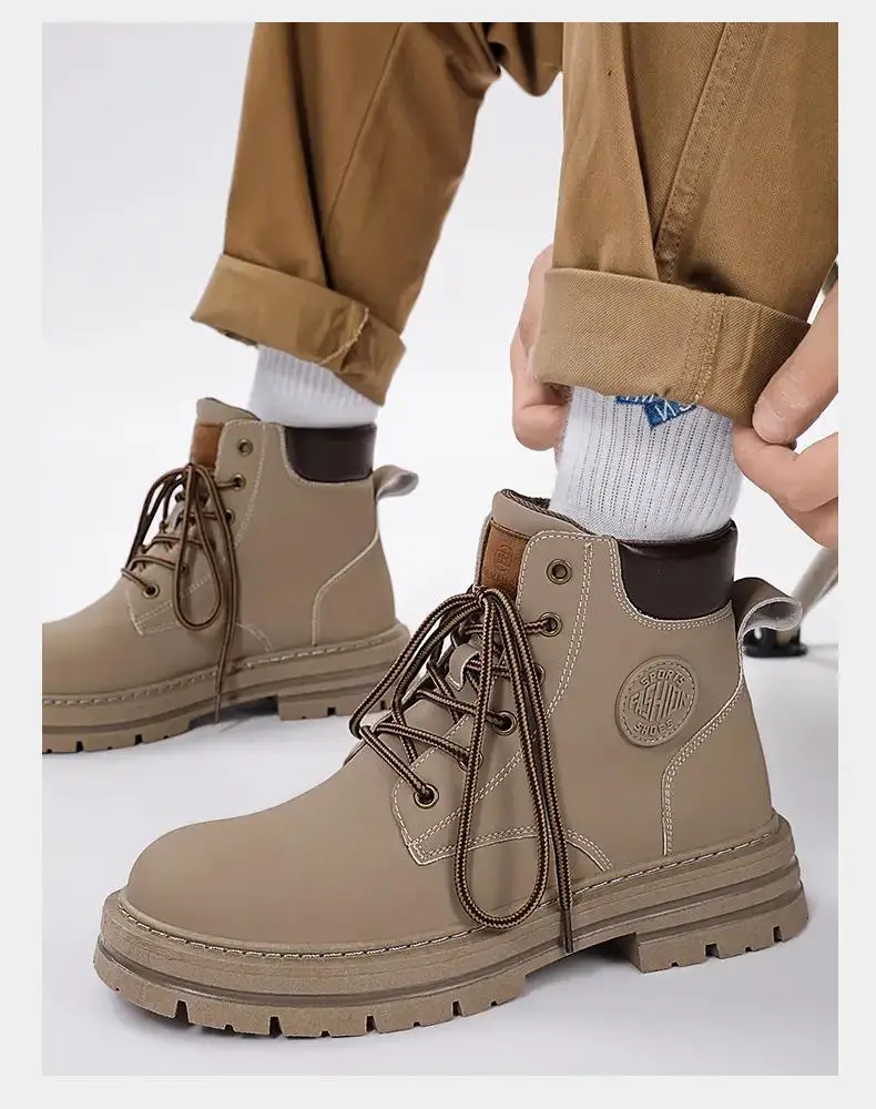 

Spring Autumn Men's Leather Casual Boots Thick Bottom High Top Non Slip Were Resistant Desert Boots Big Head Tooling Boots