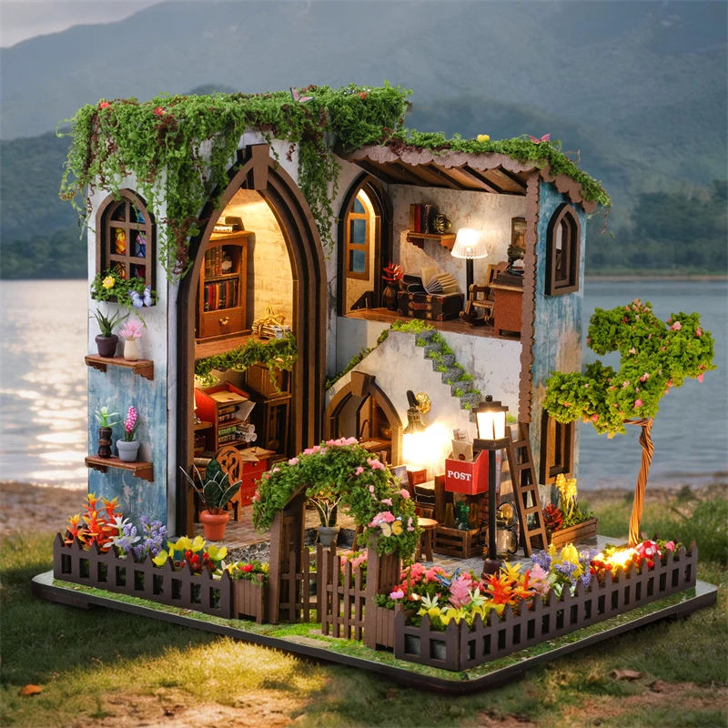 Фото Наборы для сборки миниатюрных деревянных садовых павильонов-домиков своими руками с мебелью, кукольный домик для подарков друзьям на день рождения №2