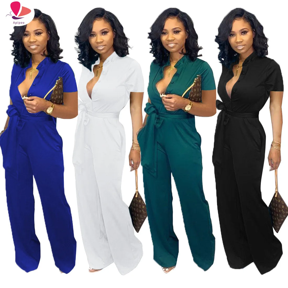 

Summer Woman Elegant Clothes Clothing Pleated Long Jumpsuit For Women Female Romper Pants One-piece Bodysuit Overalls Outfits