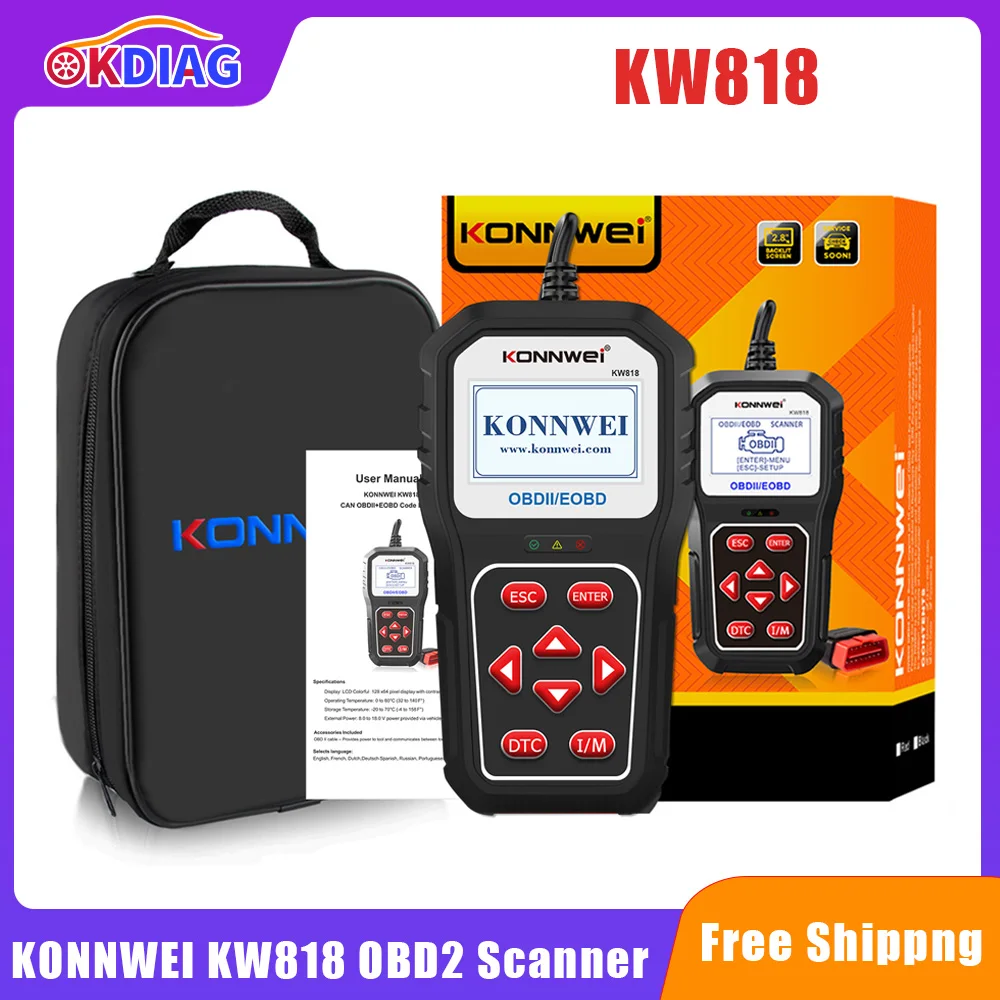 

Автомобильный тестер KONNWEI KW818 OBD2, 12 В