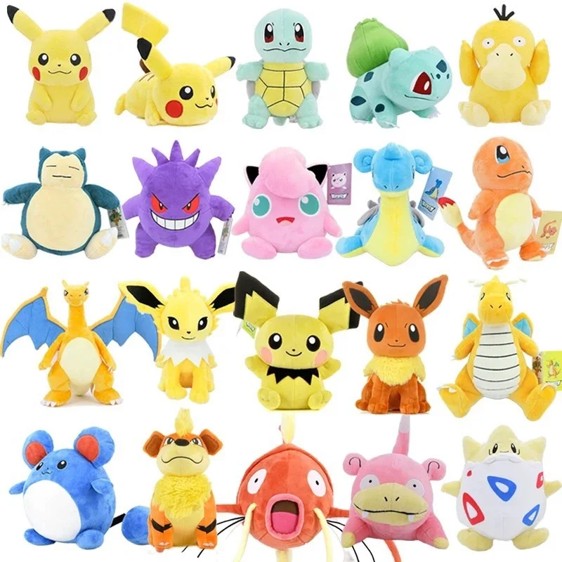 

Pokemon Plush Toy Peluche Pikachu Eevee Soft Stuffed Doll Bulbasaur Charmander Squirtle Snorlax Jigglypuff Cartoon Children Gift