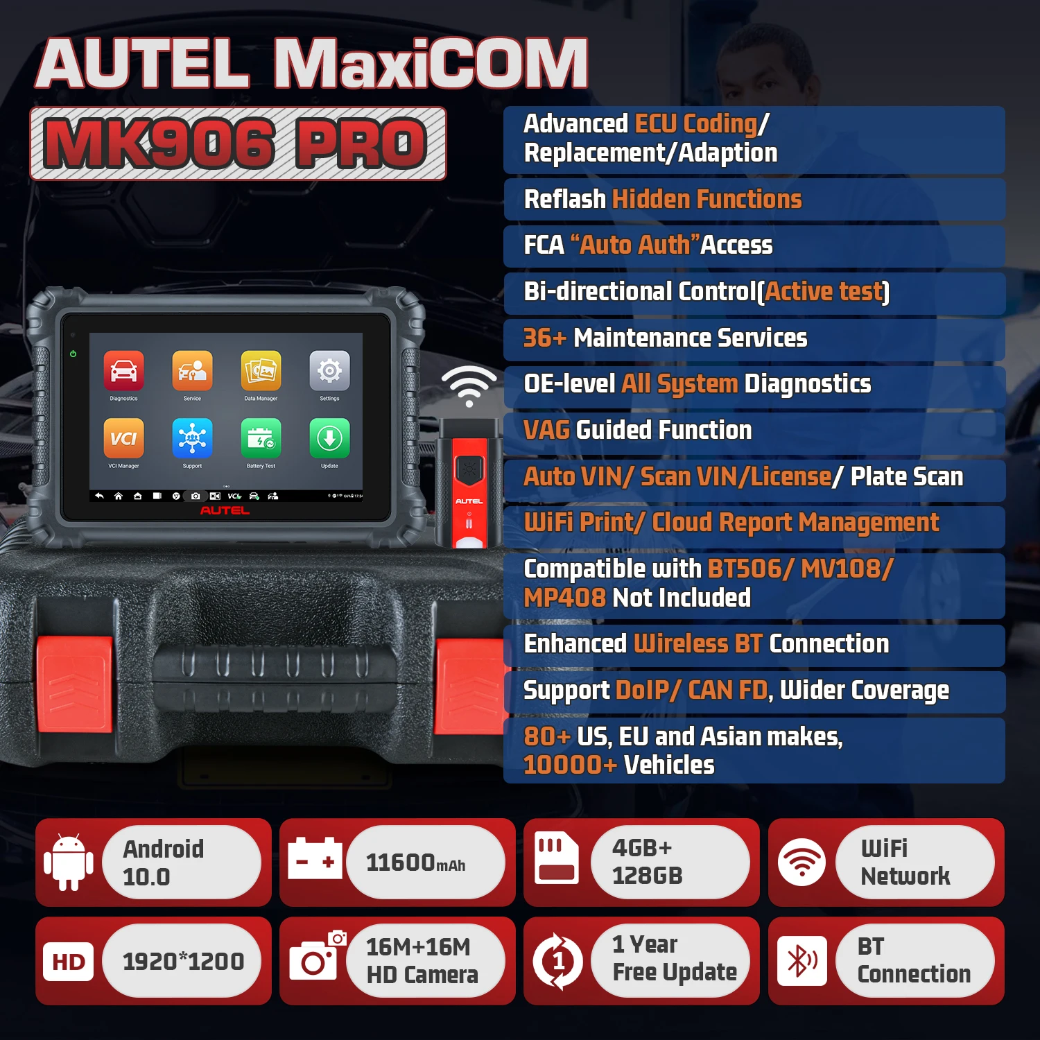 Инструмент для диагностики автомобиля MaxiCOM MK906 Pro Android 2022 10 0 ГГц |