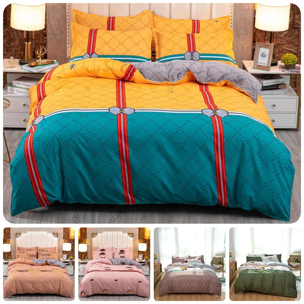 

Роскошный комплект постельного белья с пчелиным принтом, Комплект постельного белья, пододеяльник, двуспальный комплект, двуспальное одея...