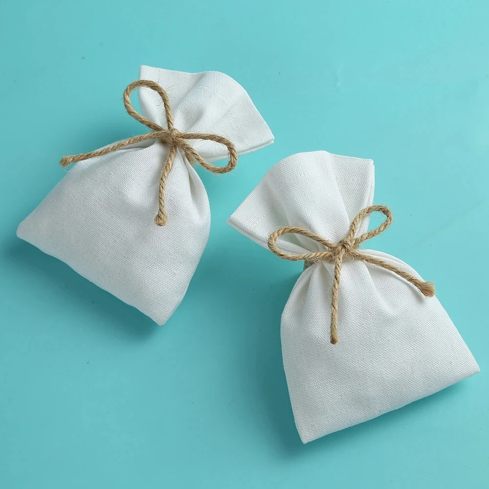 

50pcs White Cotton Bucket Bag Jewelry Packing Organizer Display Bag Small Pouches for Party Candy Chocolate Gift Bag Can Custom