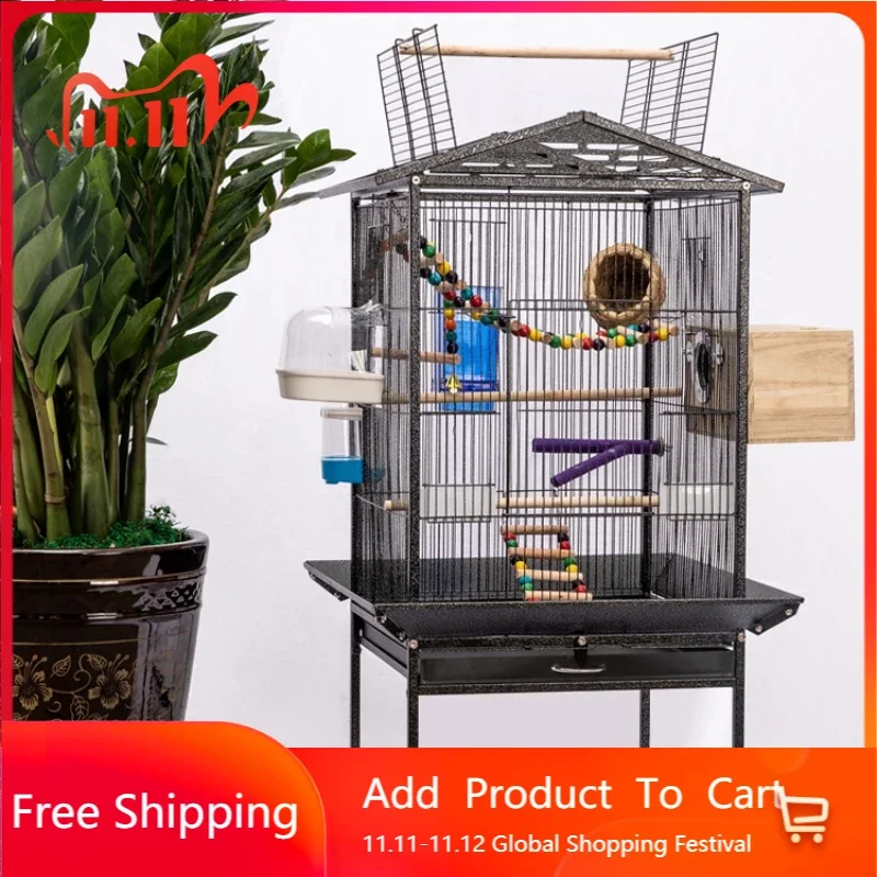 

Luxury Home Bird Cage Breeding Accessories Parrot Nest Open Top Myna Bird Cage Villa Large Oiseaux Accessoires Pet House QF50NL