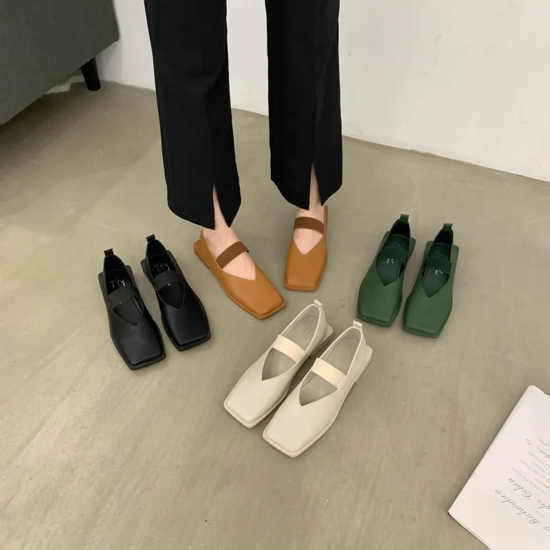 

Женские туфли на плоской подошве, повседневные женские кроссовки с открытым носком и квадратным носком, Удобные однотонные туфли из искусс...