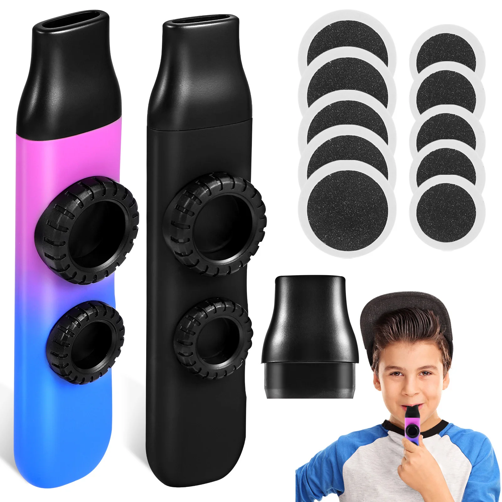 

2 Sets of Kazoos Professional Musical Instruments with Replacement Mouthpiece Round Membranes for Kids Music Lovers