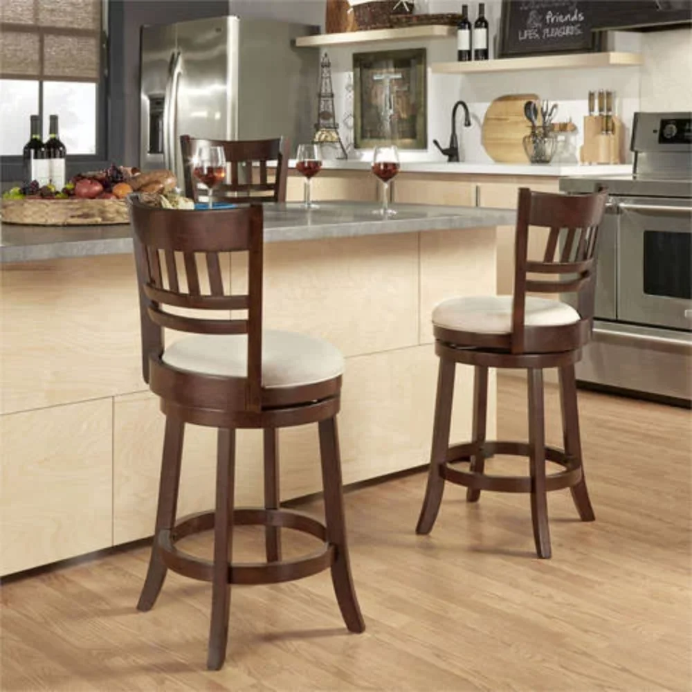 Вертикальный поворотный деревянный стул с вишневым покрытием, барные стулья из льна бежевого цвета для кухни 