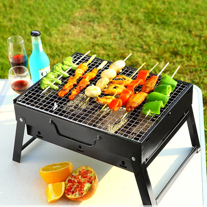 Складной портативный угольный мини-гриль для барбекю приготовления пищи на