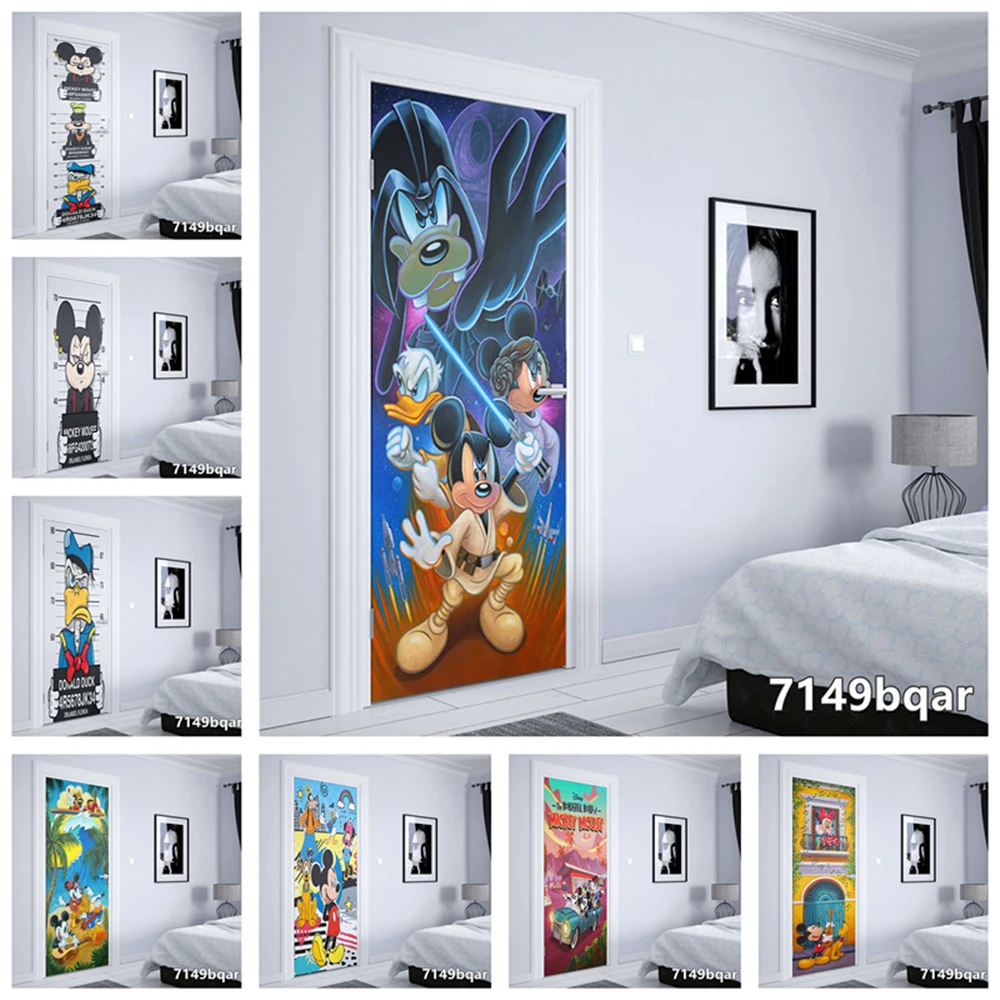 disney watercolor spoof style boy girl room door decoration Mickey Mickey Mouse PVC door stickers Wall Sticker poster Home Decor