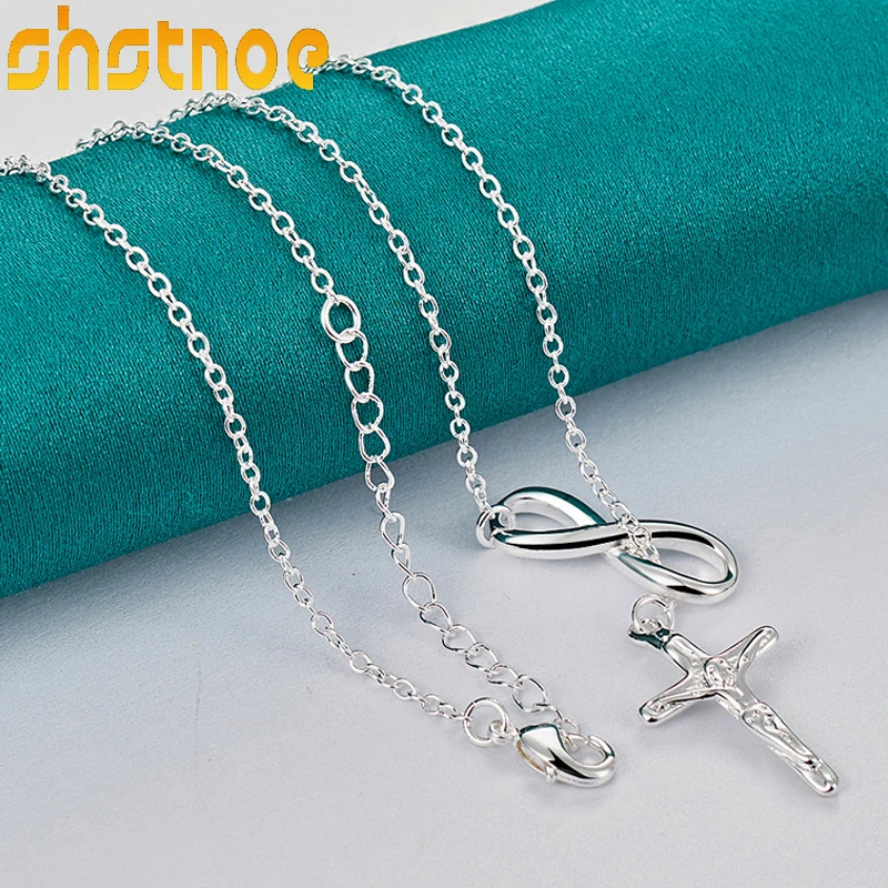 

925 Sterling Silver 16-30 Inch Chain Cross 8 Words Pendant Necklace For Women Engagement Wedding Gift Fashion Charm Jewelry