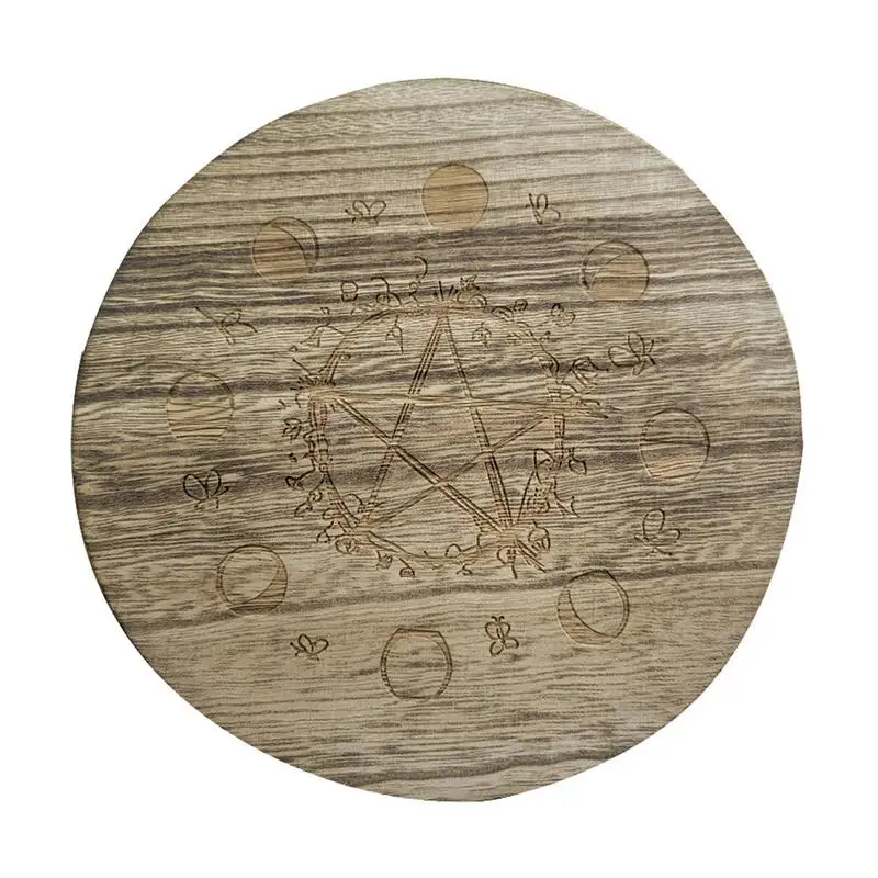 

Pendulum Board Round Wooden Carving Board Moon Phase Pendulum Wood Divination Board Wooden Tray Candle Holder Coffee Table