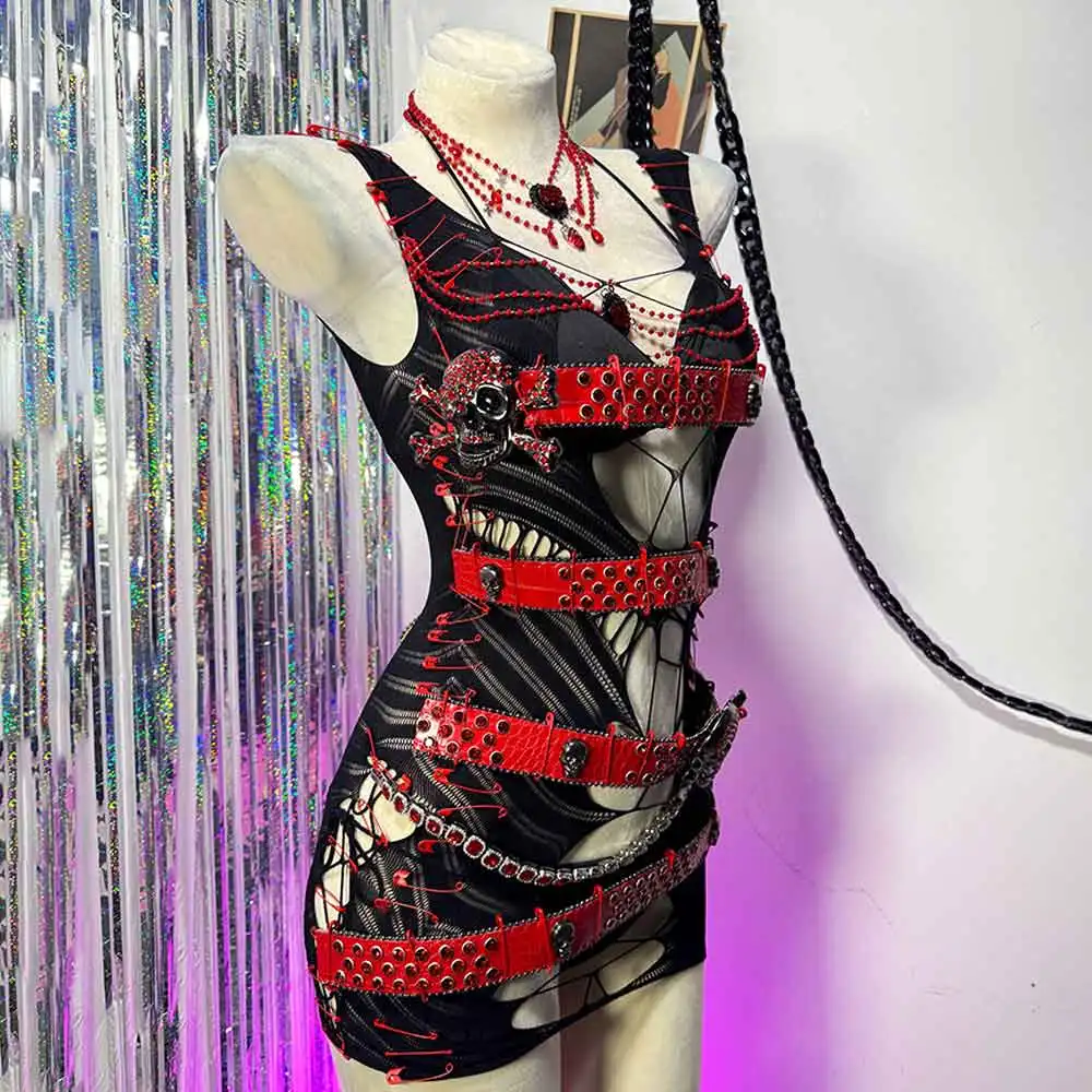 Фото Eco 90s Punk Rock Y2K TOPS Kawaii Ручная работа Череп DIY Фестивальный наряд Подростковое готическое платье Эмо Гранж 2025 Harajuku E-Girls Гот №1