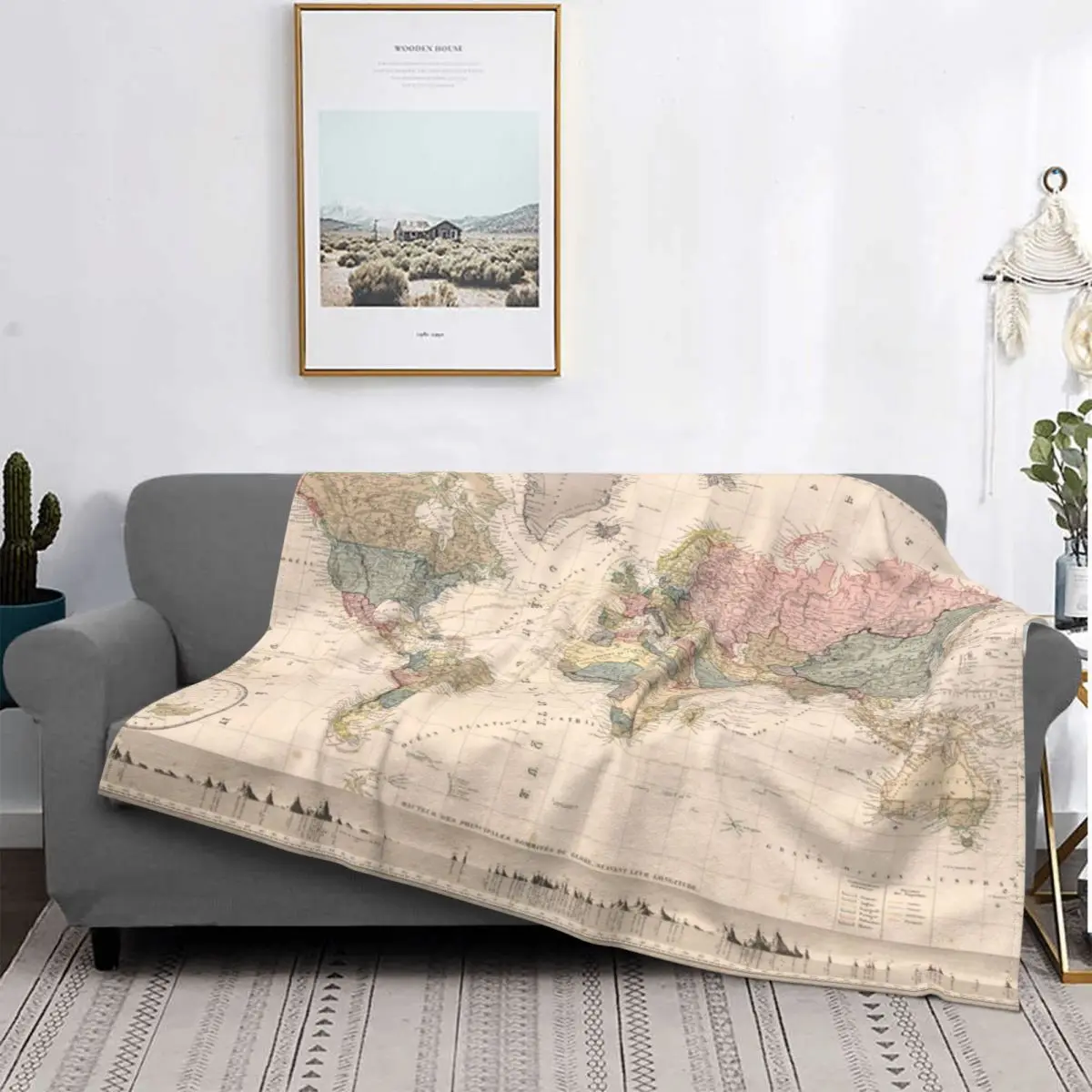

Vintage Map Of The World 1852 World Map Blanket Fleece Decoration Portable Super Soft Throw Blanket for Bed Couch Bedspread