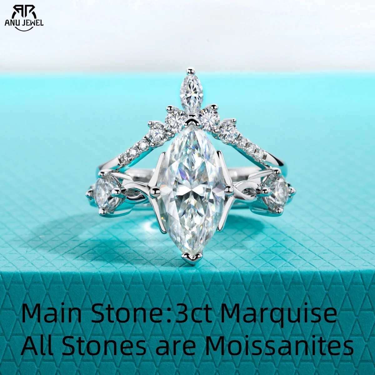 Фото rupaJewel 3ct Marquise Cut D Цвет Муассанит Обручальные Кольца 18 К Позолота Стерлингового Серебра 925 Корона Набор Свадебных Колец Для Девочек №1