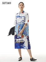xitao print pattern dress fashion single breast goddess fan casual goddess fan casual style loose 2022 spring dress wmd4568
