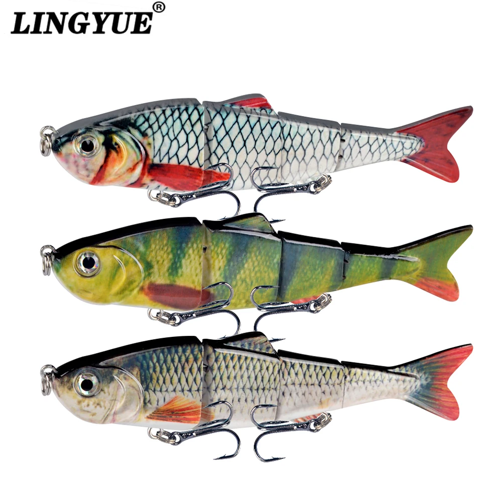 

3D Eyes Multi Jointed Bass Fishing Lure Lifelike 4 Sections Swimbait Crankbait Hard Bait Fish Lure Fishing Tackle 6# Hooks