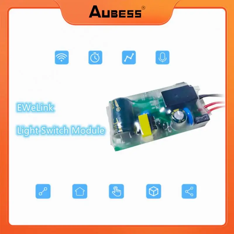 

Aubess EWeLink Wi-Fi одиночный пожарный переключатель 180-240 в, умный модуль выключателя света, модифицированный модуль, не нужен нейтральный провод