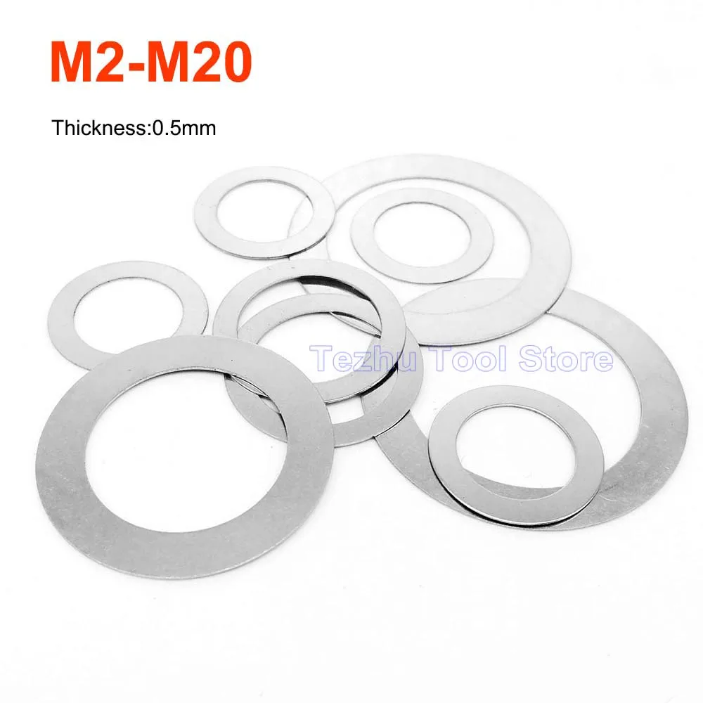 

M2-M20 304 Stainless Steel Adjusting Thin Precision Shim Gasket Ultra Thin Flat Wafer Washer Thickness 0.5mm