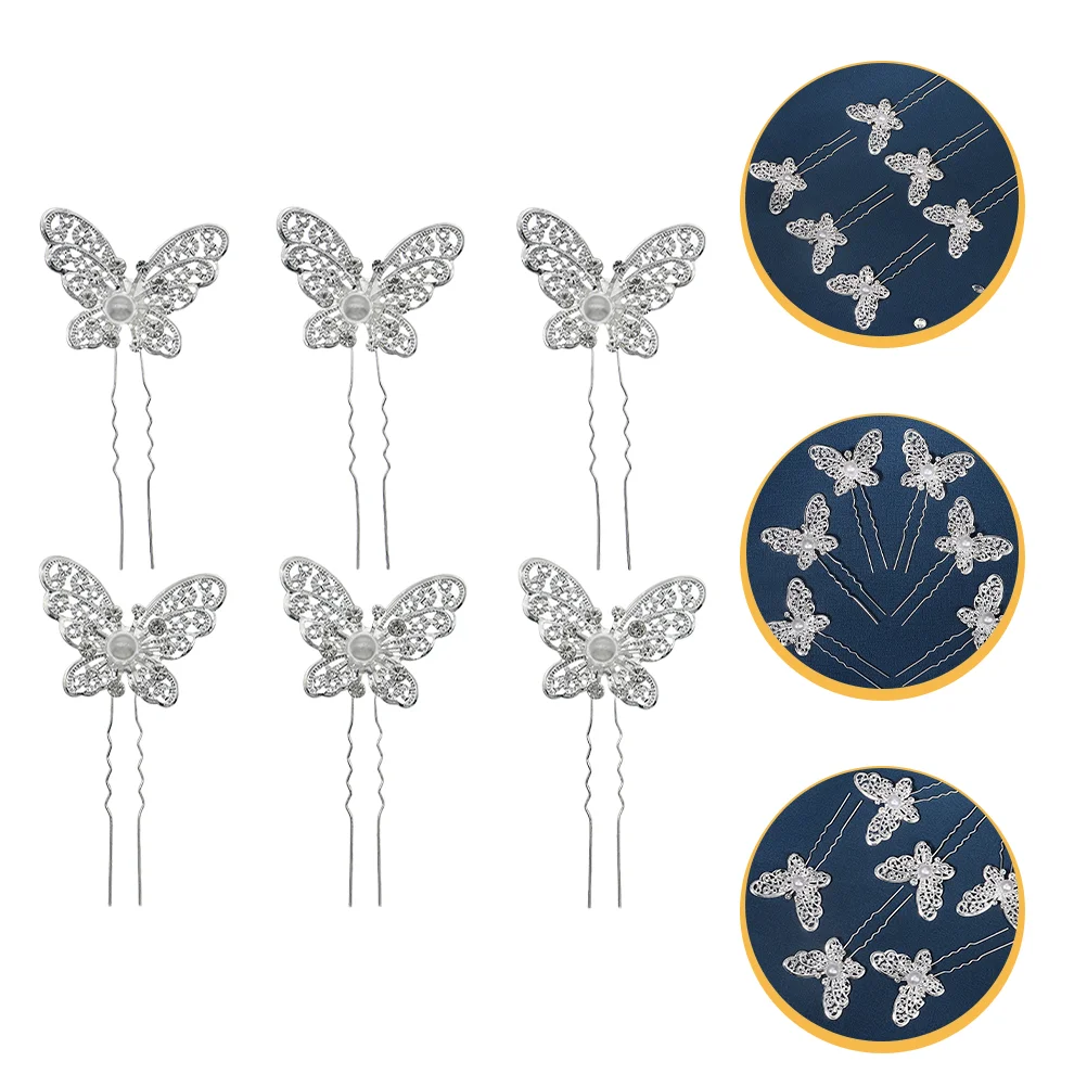 

6 Pcs Bride Headpieces Wedding Butterflies Hairpin Bride Headwear Pearl Hair Accessories Wedding Hair Accessories
