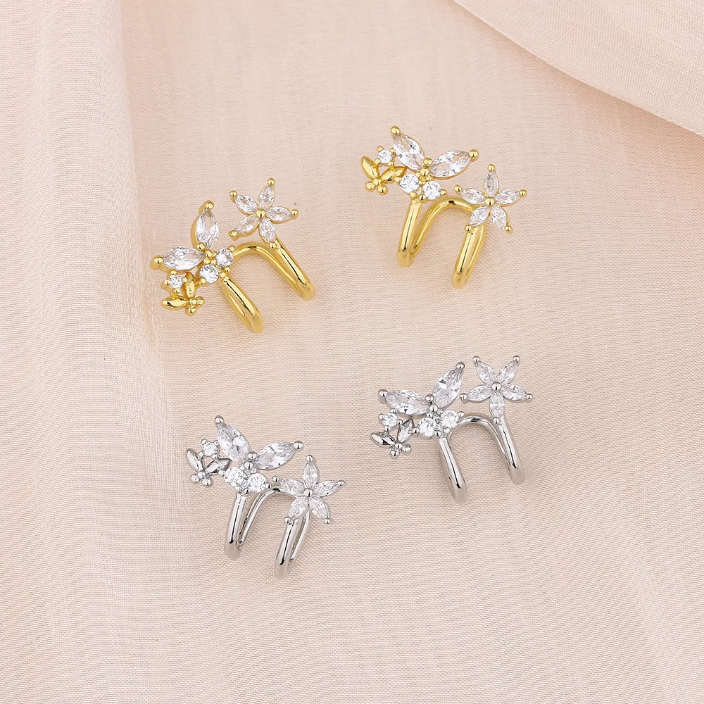 

1PC Zircon Butterfly Ear Clip Earrings For Women Ear Cuffs Crystal Flower Without Hole Fake Piercing Earrings Party Jewelry Gift