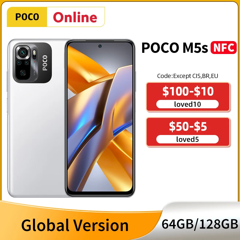 Глобальная версия POCO M5s Helio G95, Восьмиядерный телефон, телефон с NFC, экран 6,43 дюйма, аккумулятор 5000 мАч, двойные динамики