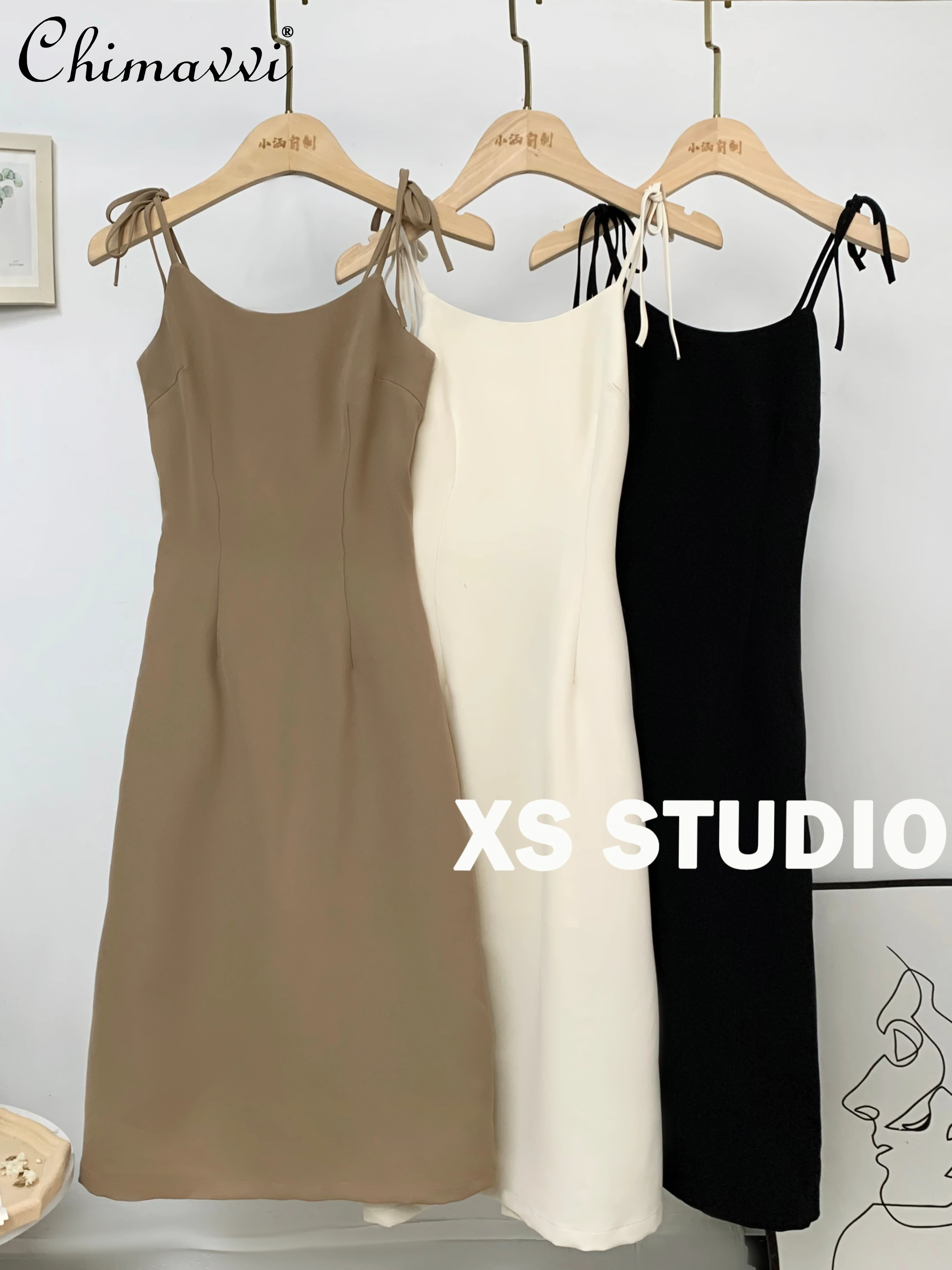 

Ladies Fashion Sexy Lacing Backless Mid-length Strap Dress 2022 Summer Women's New French Style Elegant Slimming A- Line Dress