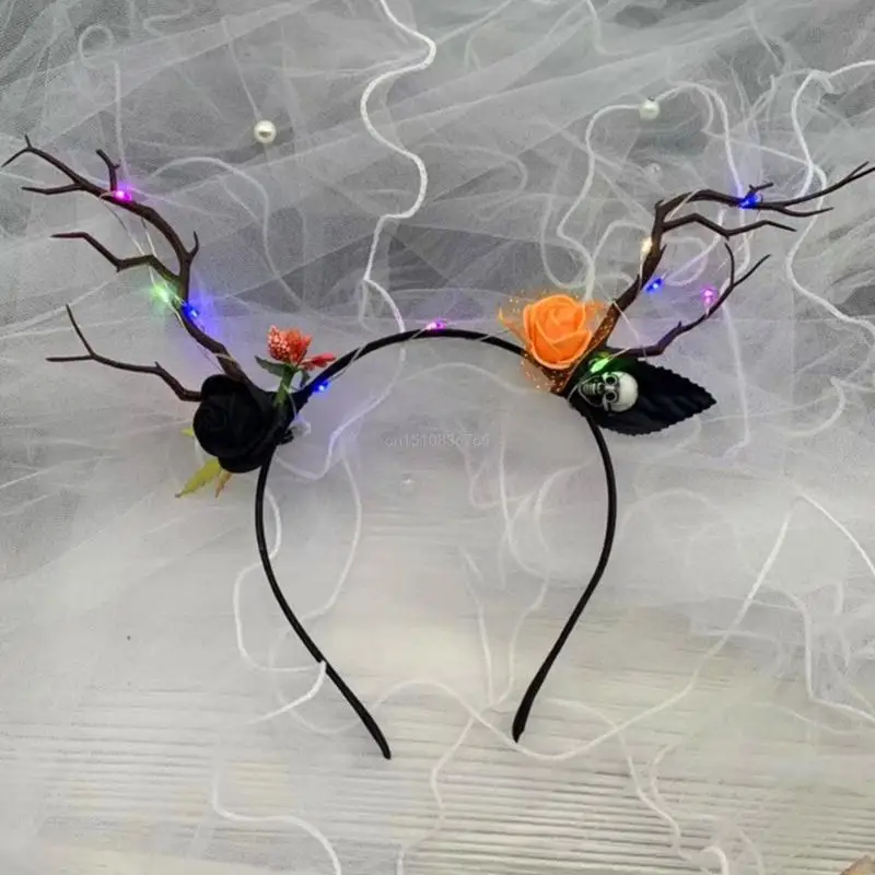 

Halloween Themed Light Up Antlers Headband Novelty Costume Hairband Party Props Hair Decoration Adult Kids Headpieces