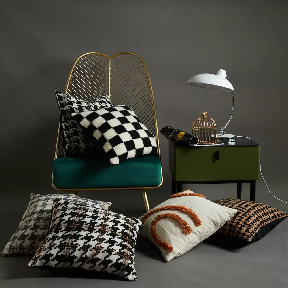 

Luxury Fur Cushion Cover Houndstooth Pillow Cover for Living Room Sofa Decorative Pillows Nordic Home Decor