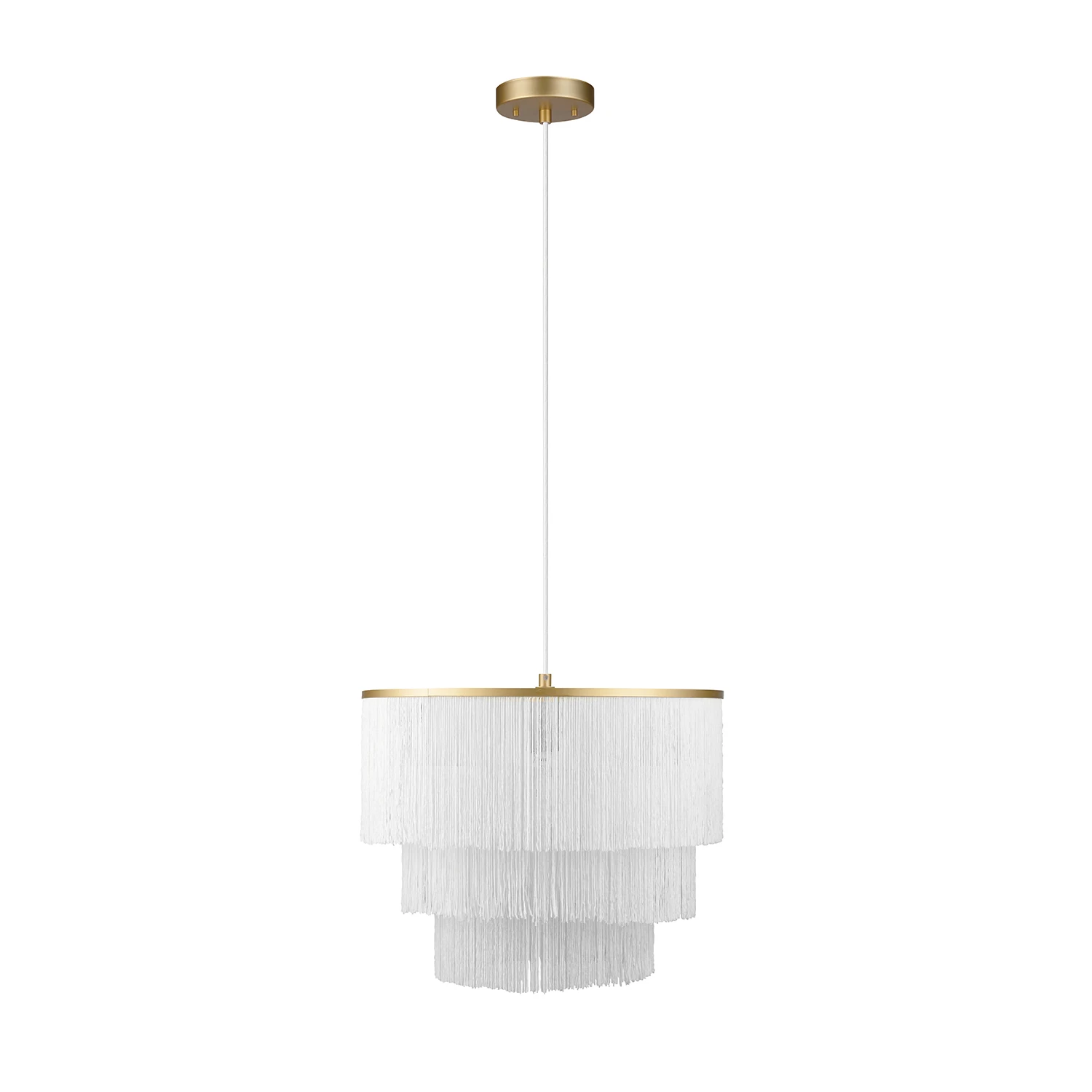 

HMTX Novogratz x Globe Janis 1-Light Matte Gold Pendant Light with White Fabric Fringe Shade, 61093