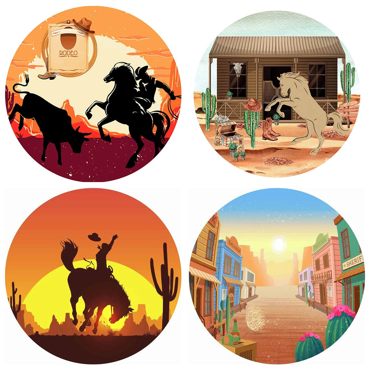 

Photography Round Background Wild Western Cowboy Portrait Wood House Barn Door Kid Birthday Party Decor Circle Backdrop Covers