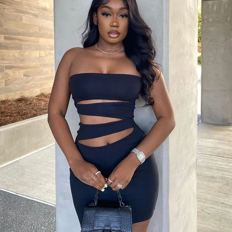 

Zabrina Dress Cut Out Sexy Vestidos Black Women Tube Top Hollow Out Bodycon Slim Party Club Rave Clothing Outfits 2022 Summer