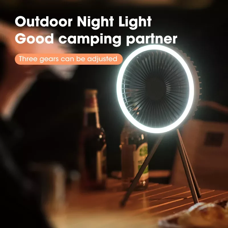 

NEW2023 10000mAh USB Tripod Camping Fan with POWER Bank Light Rechargeable Desktop Portable Circulator Wireless Ceiling Fan