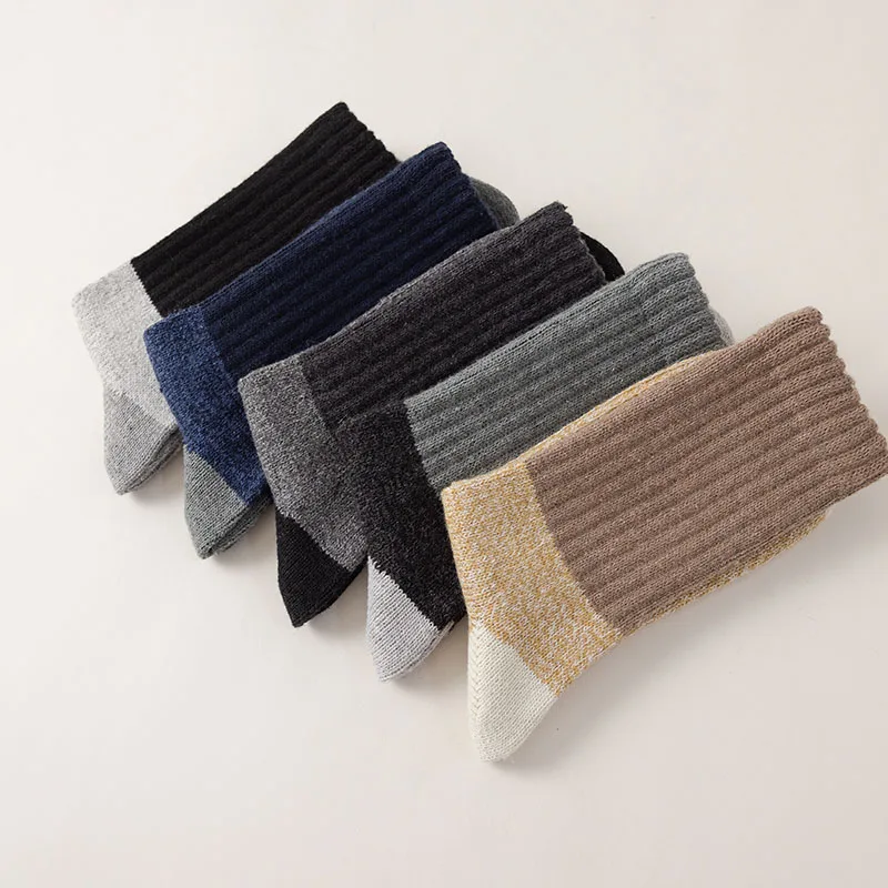 Winter Men's Wool Socks Thick Warm Fashion Casual Cashmere Socks Large Size Harajuku Retro Cashmere Socks Men 5 Pair
