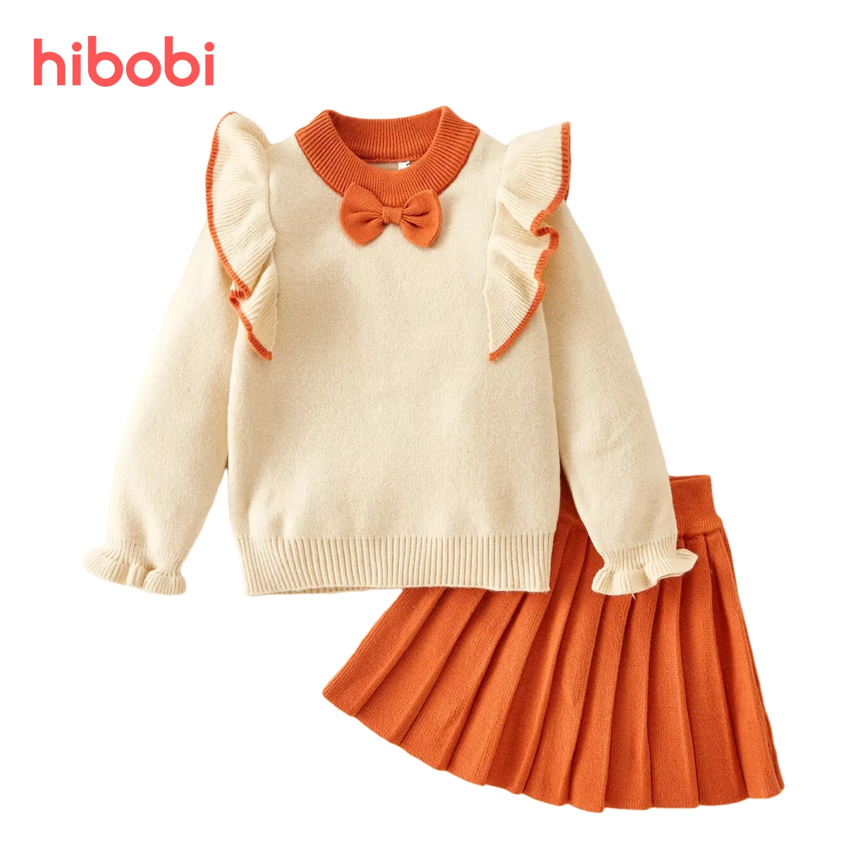

hibobi 2-piece Solid Bow Decor Sweater Skirt For Toddler Girl Autumn Clothes For Kids Clothes Girls Baby Clothes
