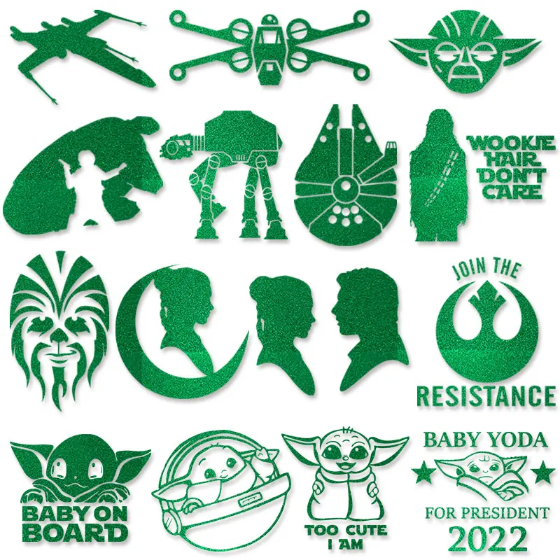 

Green Glitter Disney Star Wars Yoda Darth Vader r2d2 bb8 The Mandalorian baby yoda Heat Transfer Clothing thermoadhesive patches