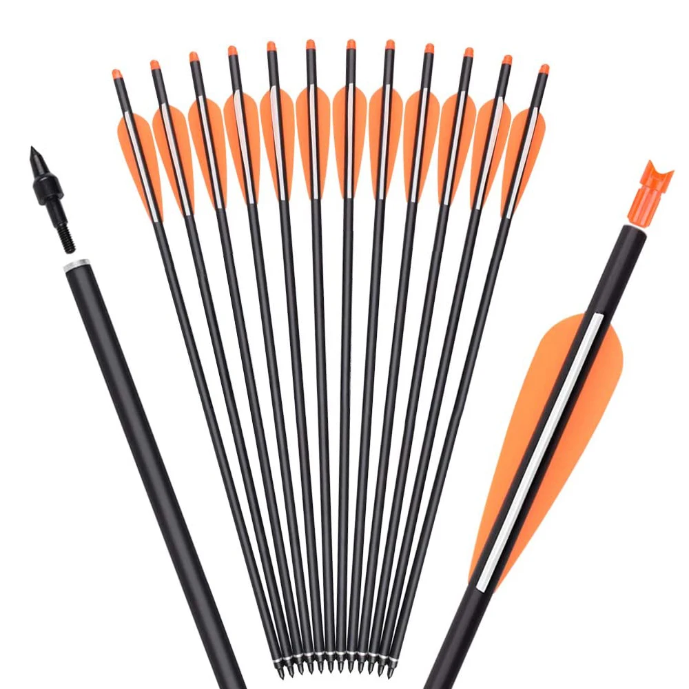 Carbon Arrow 6/12PCS Replaceable Arrowhead Orange Arrows Feather Hunting Shooting Arrow Tactical Accessories 22.8cm