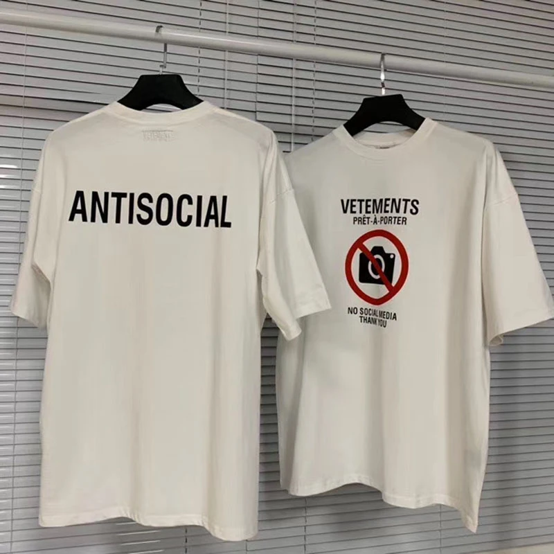 

Streetwear Oversized NO SOCIAL MEDIA VETEMENTS T Shirt Men Women 1:1 Heavy Fabric Cotton White VTM Tee Top Inside Tags