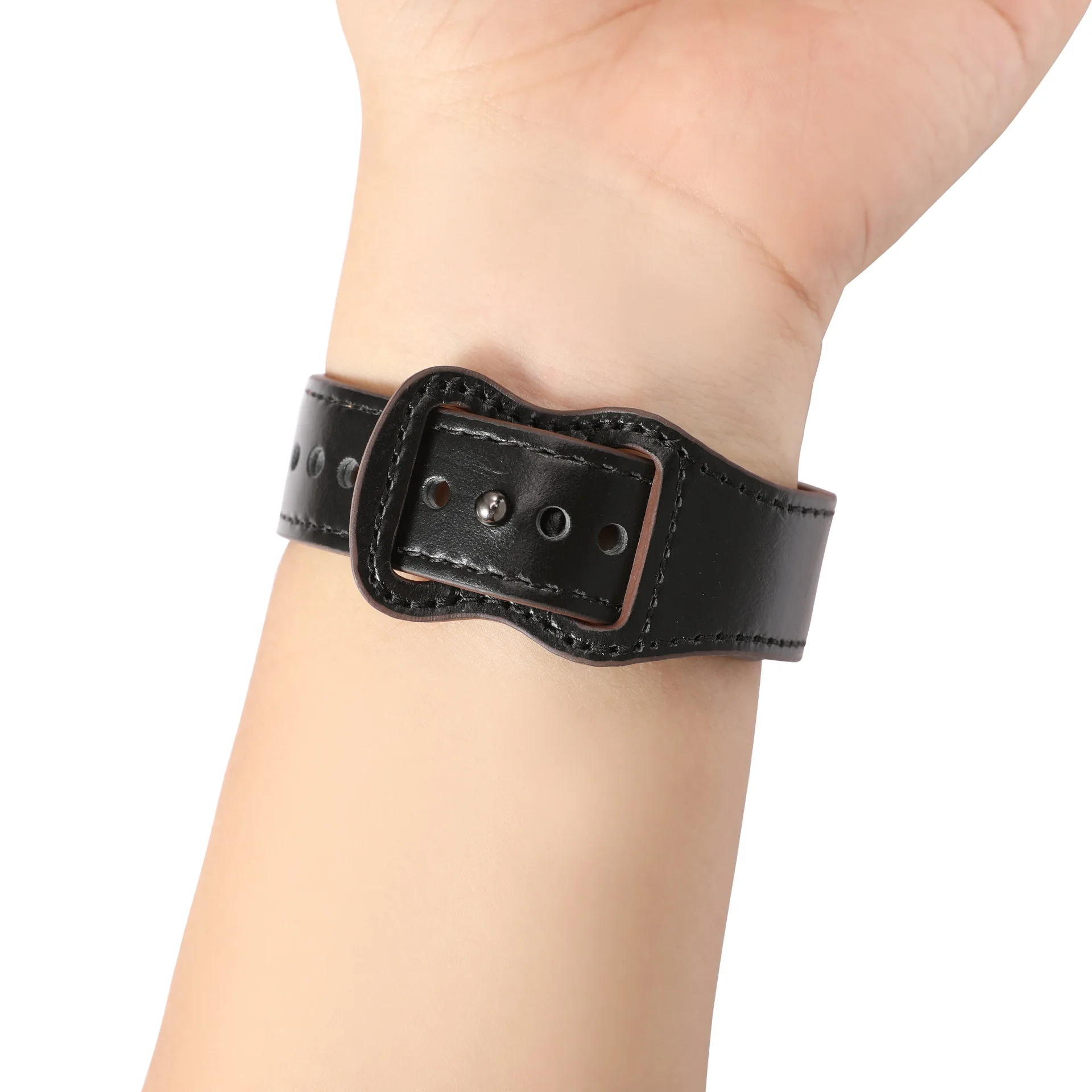 Newest Fashion Retro Bow Single Button Genuine Leather Watchband 22mm Flat Head Universal Quick Release Wrist Straps Bracelet