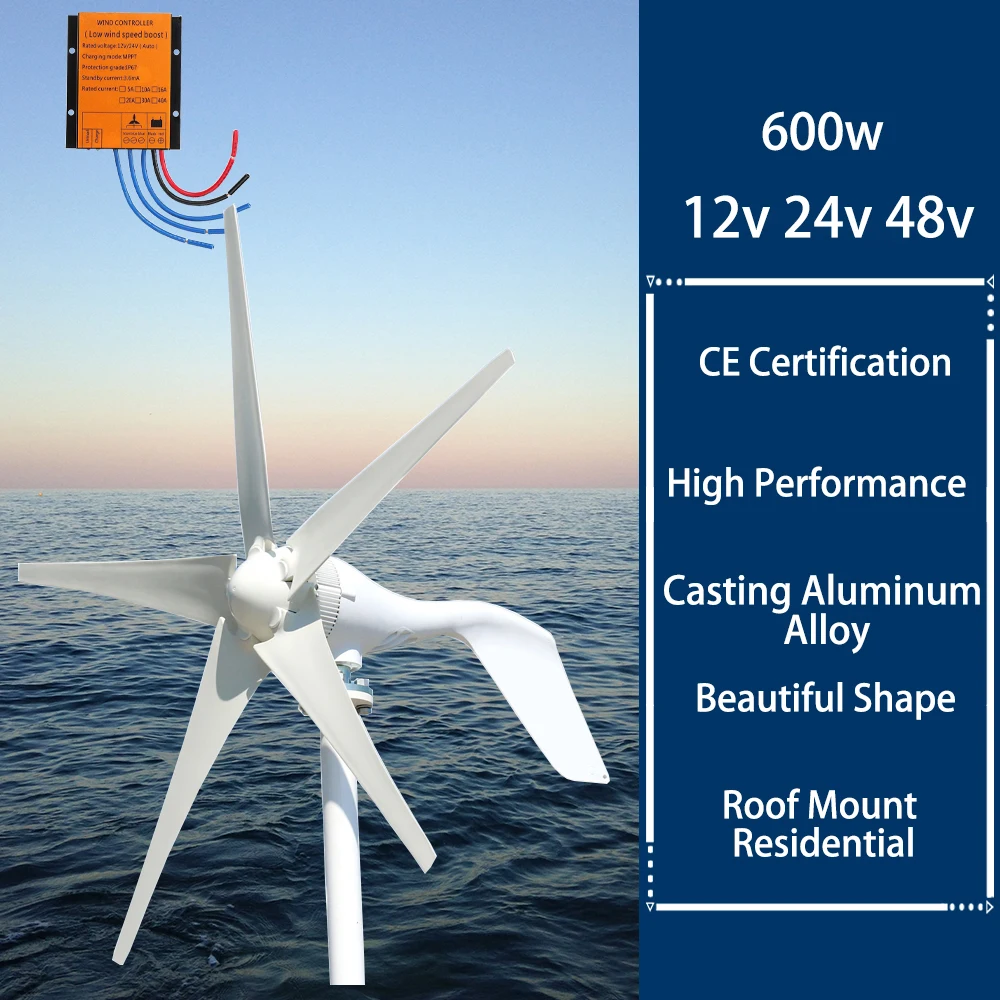 

Wind Turbine Generator 400w 600w 12v 24v 48V 3/5/6 Blades Small Windmills Wind Power Horizontal With MPPT Controller For Homeuse