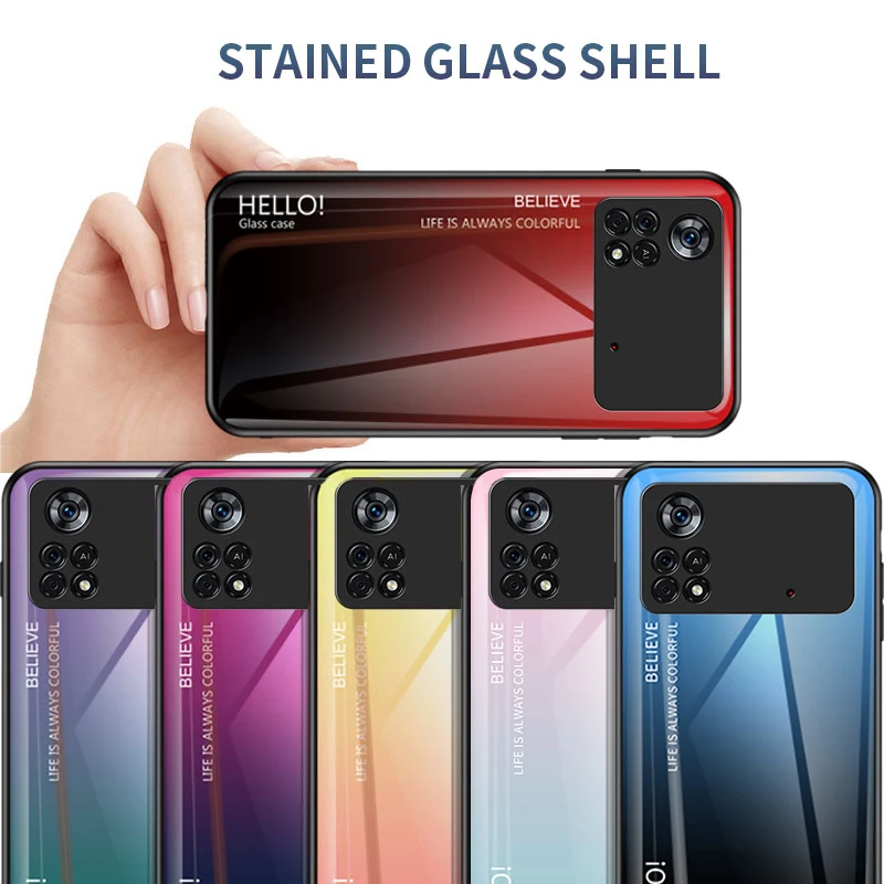 for poco x4 pro case tempered glass luxury gradient back cover soft silicone frame phone case for xiaomi poco x4 pro 5g free global shipping