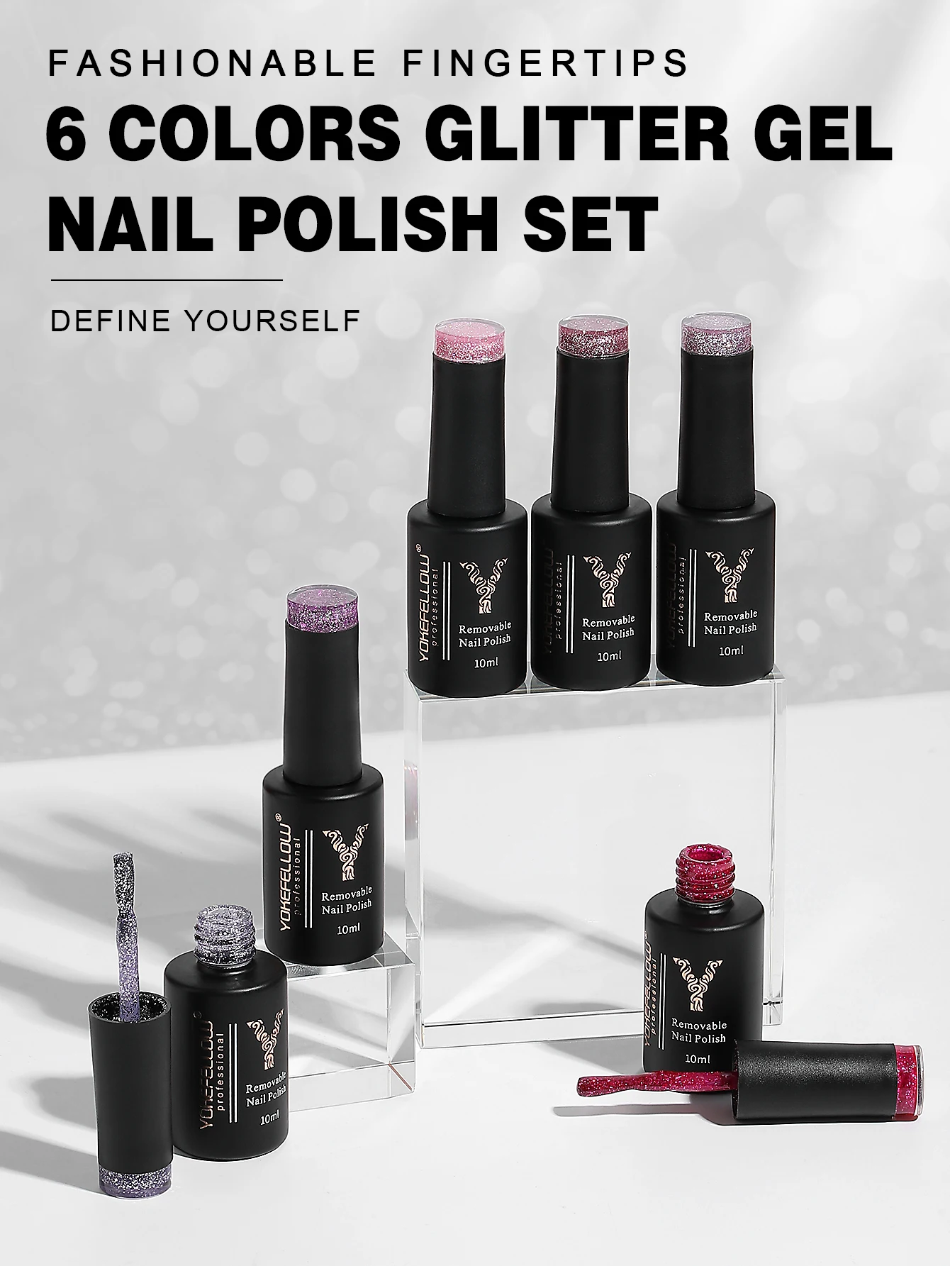 YOKEFELLOW Набор Неоновых Гель-лаков 6 Цветов Блестящий Светоотражающий Гель Для