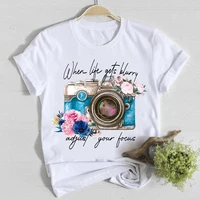 casual tee top flower camera lovely cute short sleeve shirt lady clothes fashion tshirt summer female t women graphic t shirts