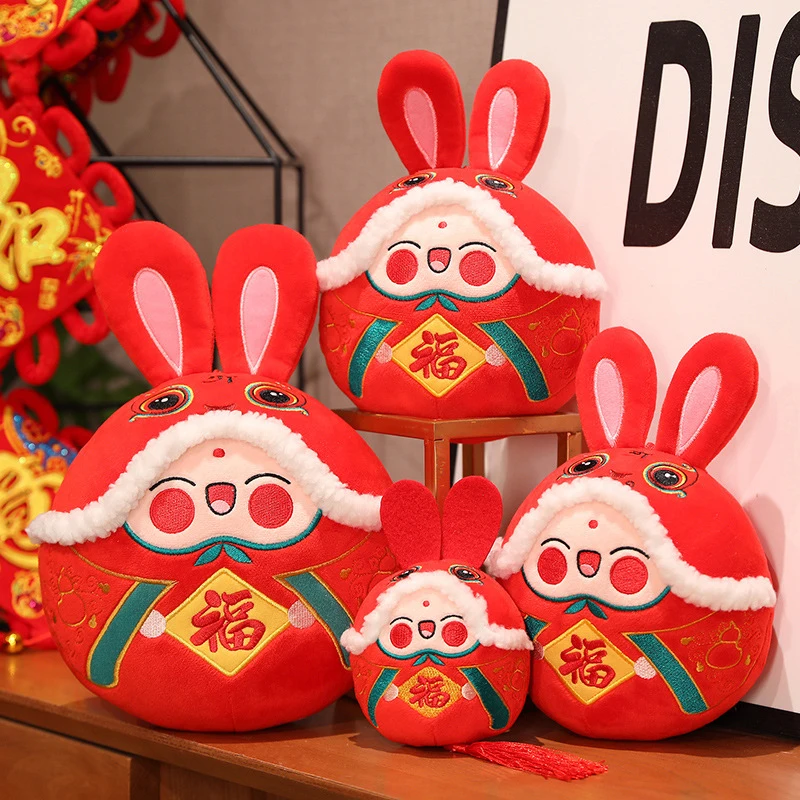 12/20/28cm Creative Chinese Zodiac Fortuna Rabbit New Year Tang Suit Cute Bunny Home Decor Stuffed Toy Ornament Special Gift Kid
