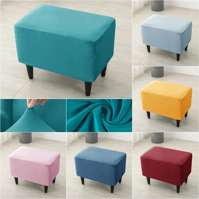 

Elastic Ottoman Stool Cover Velvet Rectangle Footstool Covers Stretch Sofa Armchair Footrest Slipcover for Living Room Furniture