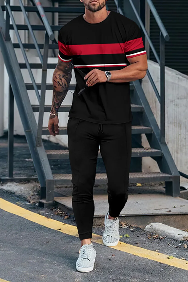 New Arrival Men's Sportswear Trousers Sets Outfit 2 Piece Sets T shirts Trousers Mens Sports Sets Short T Shirts+Long Pants Sets