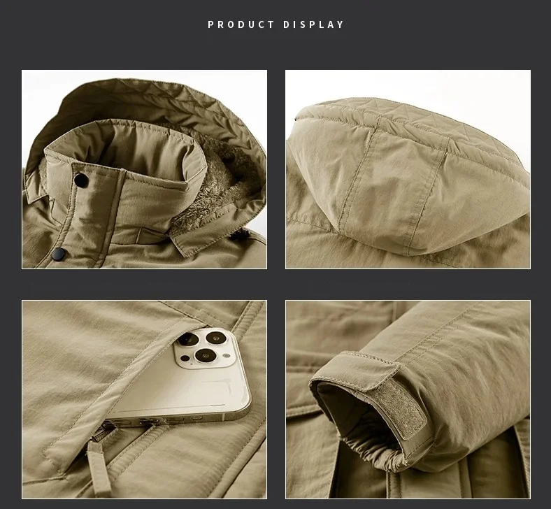 2022 Winter Fleece Mens Parka Thicken Windproof Jacket Male Cargo Vintage Cotton Coat Fashion Warm Casual Parkas Men Jackets 6XL