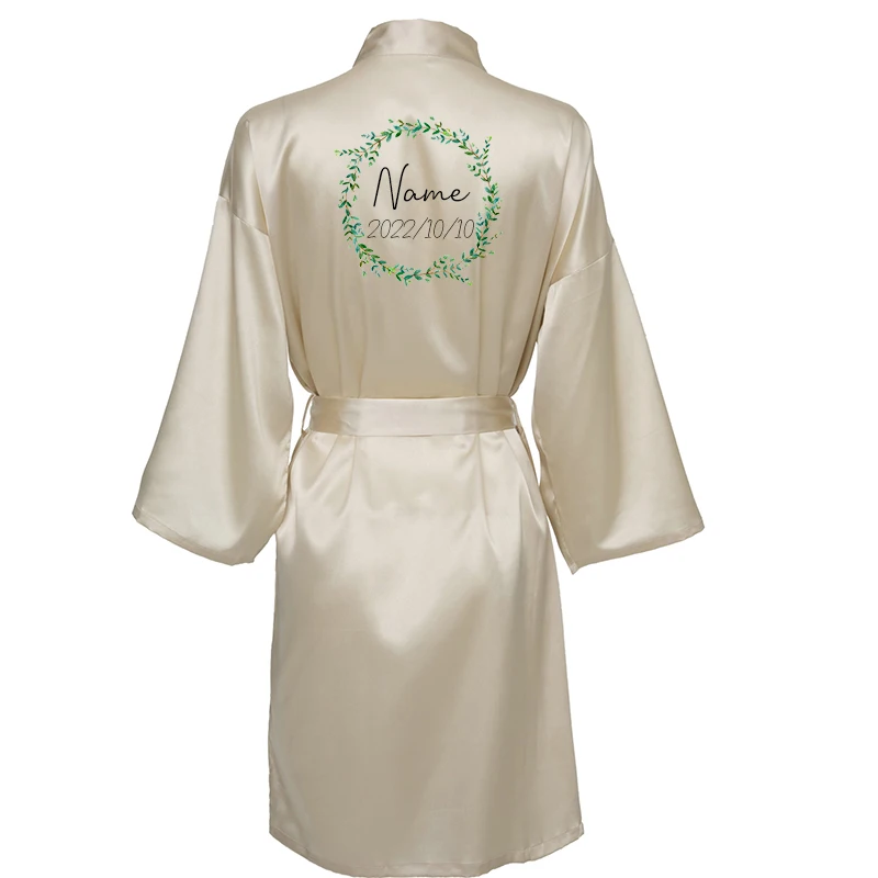 Personalized Bride Robes Custom Garland Decorate Morning RSilky Satin Robes Bridesmaid Team Robes Wedding Bridal Robes Sleepwear