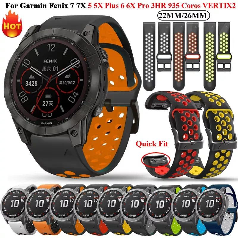 

22 26MM Silicone Watchband Strap For Garmin Fenix 7 7X 6X 6Pro 5X 5 3HR 935 Smartwatch Easyfit Wristband Bracelet Coros VERTIX 2