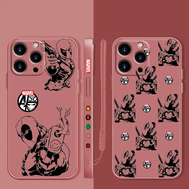 

Square Liquid Candy Phone Case For Apple iPhone 14 13 12 11 Pro Max 13 12 Mini XS XR X 7 8 6 6S Plus Deadpool Love Gesture